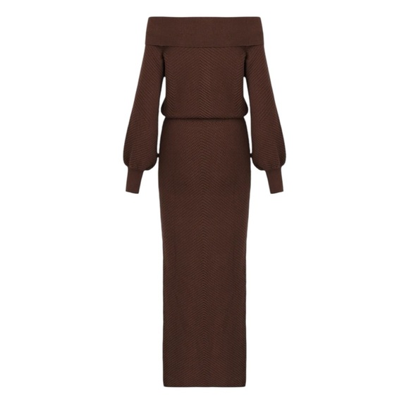 Favorite Daughter Irene Sweater Off the Shoulder Maxi Dress XL Brown - Picture 7 of 11